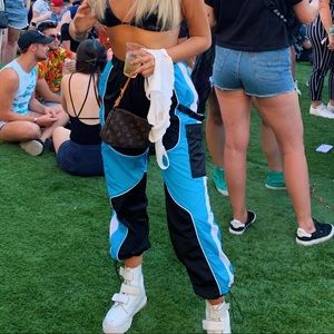 DOLLSKILL blue/black racer cargo pants *WORN ONCE*